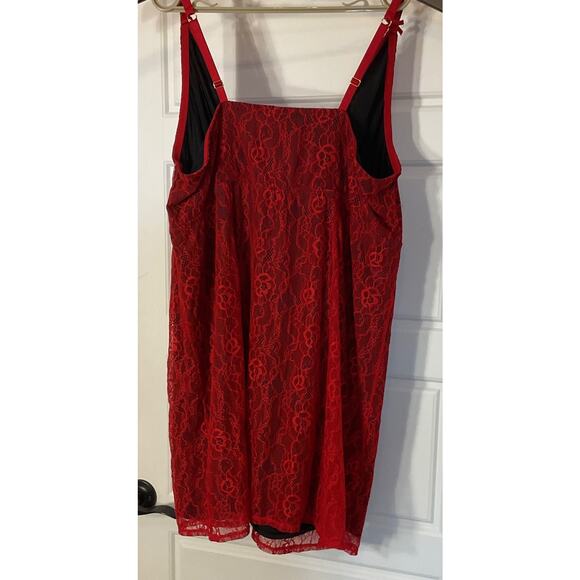 Cacique Red Lace Chemise w/Black Lining Adjustable Straps Bow Accents Plus 26/28 - Picture 5 of 9